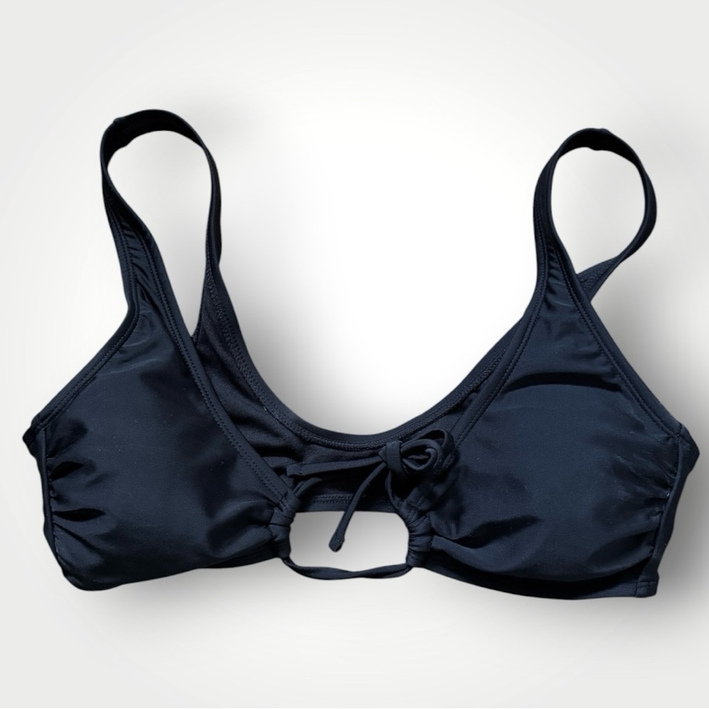 Medium Swim Bikini Top Black Color Ties in Front with Padding